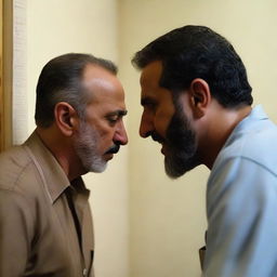 A tense scene where the father of a girl abruptly interrupts a man named Khaled, telling him that he's no different from the rest and will not marry his daughter, ending a visit on a note of rejection.