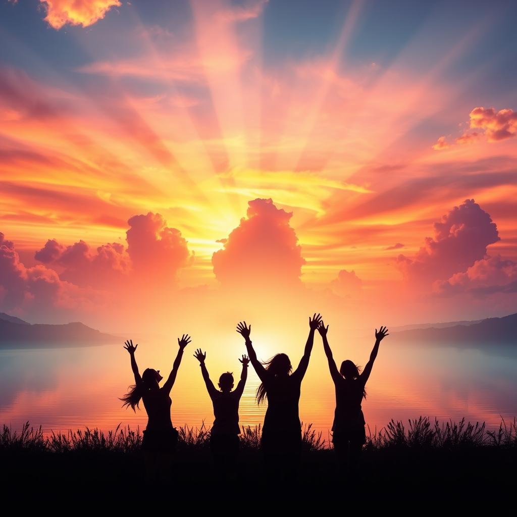 A vibrant and emotional cover photo for uplifting trance music, featuring an ethereal landscape at sunset