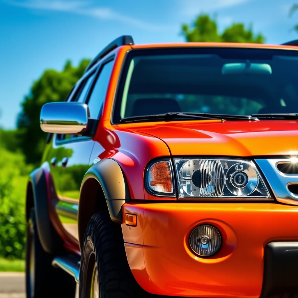 A close-up, detailed image of a 2000 Isuzu Rodeo showcasing its vibrant color