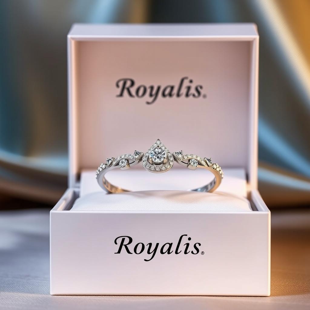 A stylish, white open box displaying the 'Royalis' brand logo prominently