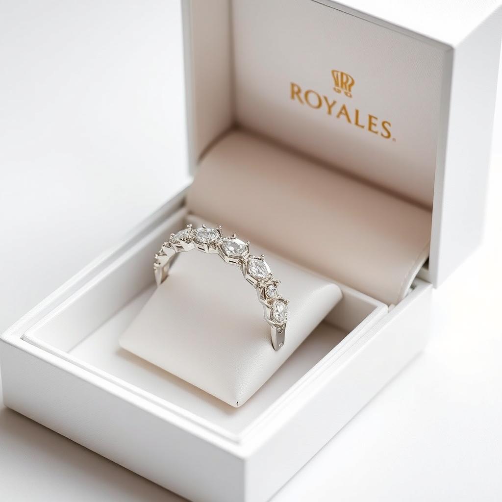 An open white box elegantly displaying a luxurious diamond bracelet inside