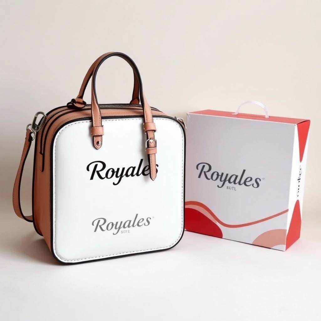 A modern and elegant square-shaped bag featuring the brand logo 'Royales', adorned with multiple stylish straps for a trendy look