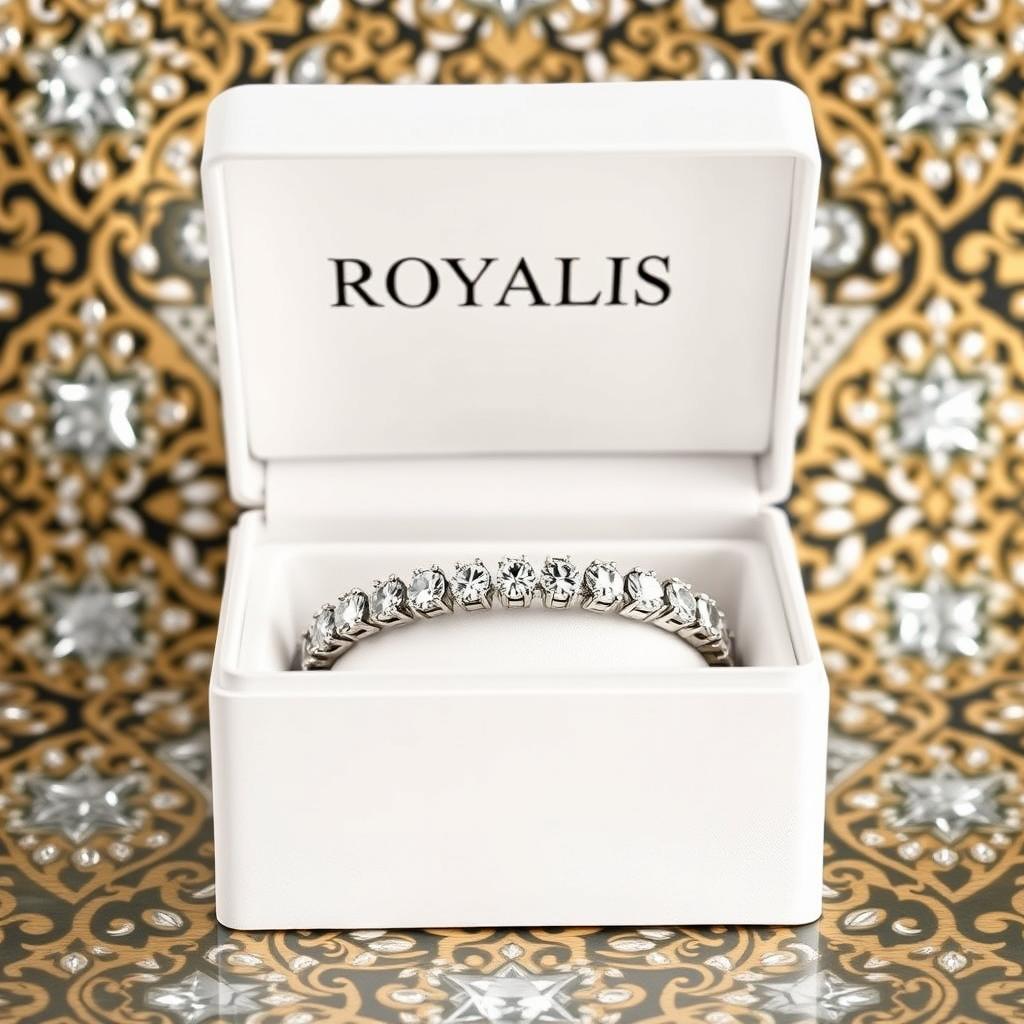 An open ordinary white box, featuring a beautiful diamond bracelet elegantly placed inside