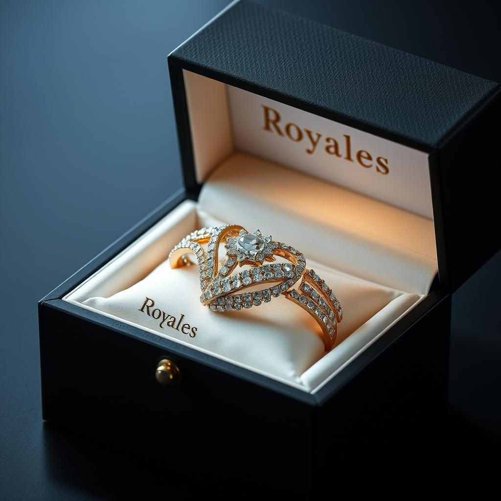 A luxurious black box featuring the brand name 'Royales' prominently displayed on the lid