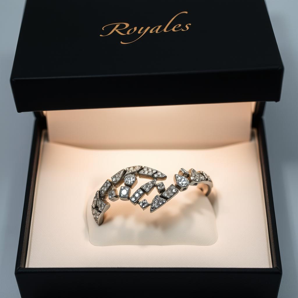 A sleek black box adorned with the brand name 'Royales' elegantly embossed on the lid