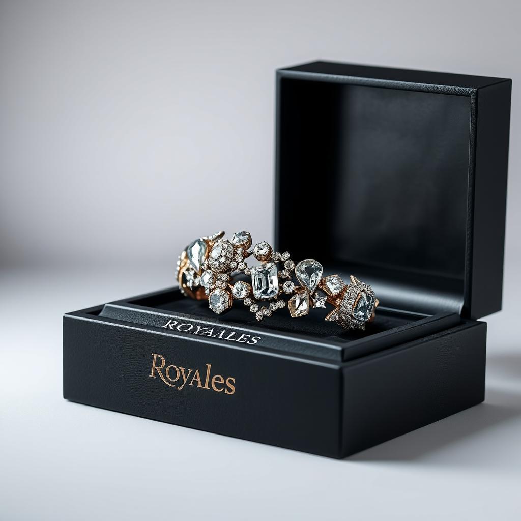 A sophisticated black box featuring the brand name 'Royales' elegantly embossed on the surface