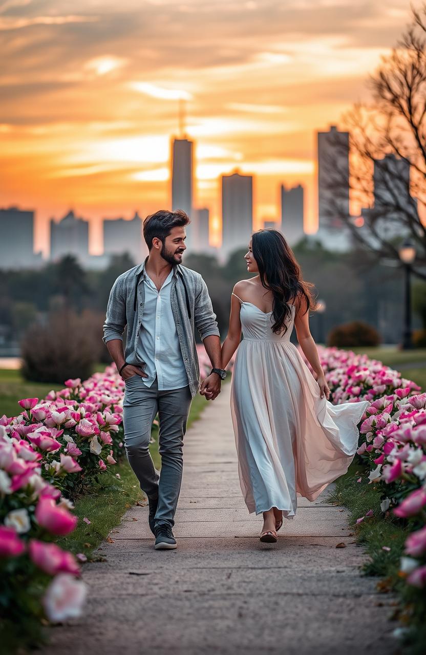 A romantic scene depicting two lovers from different backgrounds, showcasing the beauty of their relationship despite societal barriers