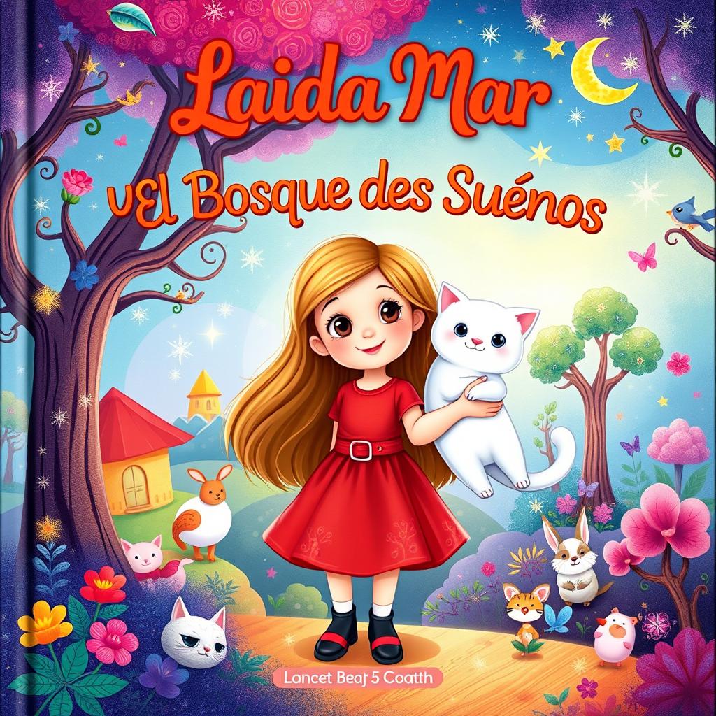 A whimsical and colorful cover for a children's story titled 'Laida Mar Y El Bosque De Los Sueños'