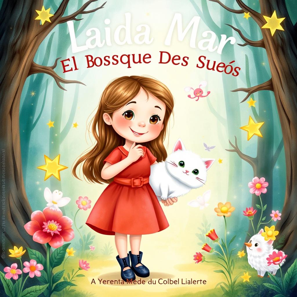 A charming and enchanting cover for a children’s story titled 'Laida Mar Y El Bosque De Los Sueños'