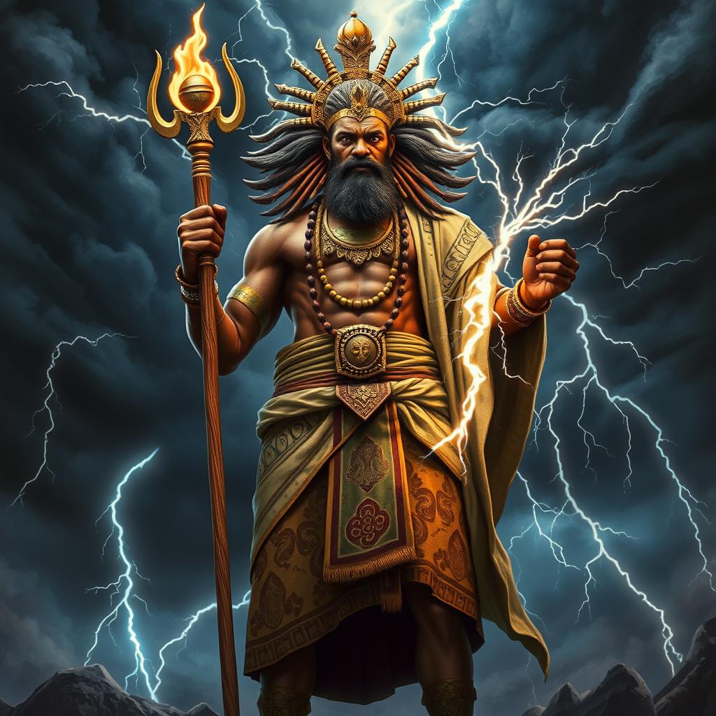 A powerful and majestic depiction of Amadioha, the Igbo god of thunder and lightning
