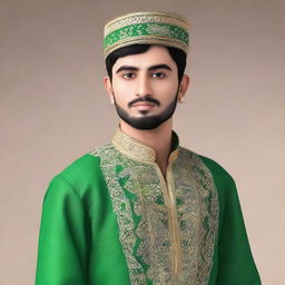 A 3D illustration of a realistic 25-year-old man named Zohaib Munir, dressed in traditional Pakistani clothing.