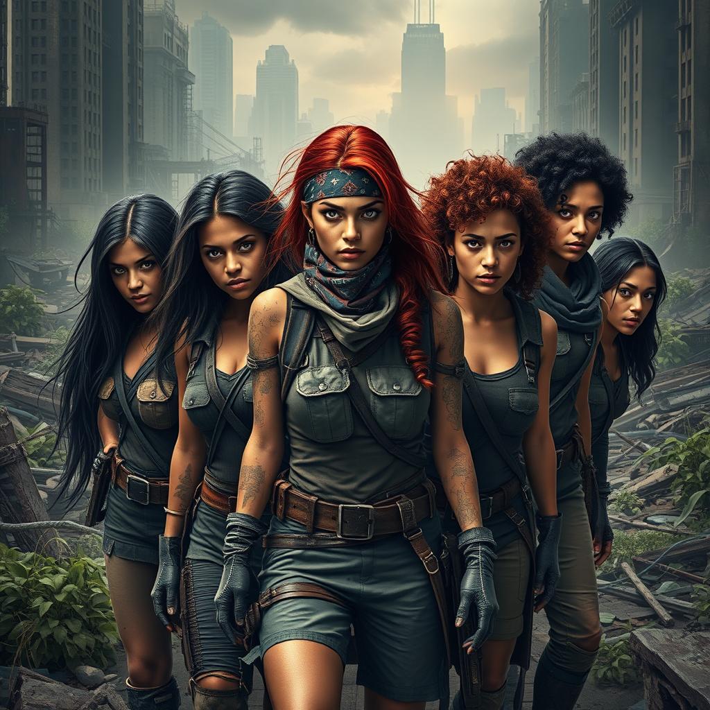 A stunning portrayal of nine female survivors in a post-apocalyptic setting, showcasing their strength and resilience