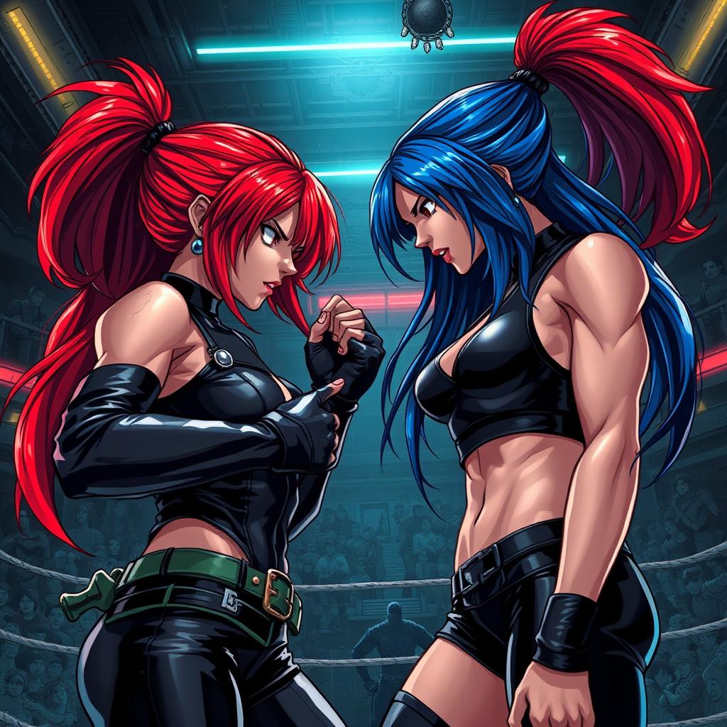 Epic Female Fighter Showdown: Dramatic Art of Strength & Style
