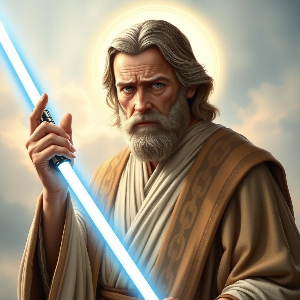 A portrait of Obi-Wan Kenobi from Star Wars, depicting him as a Christian saint
