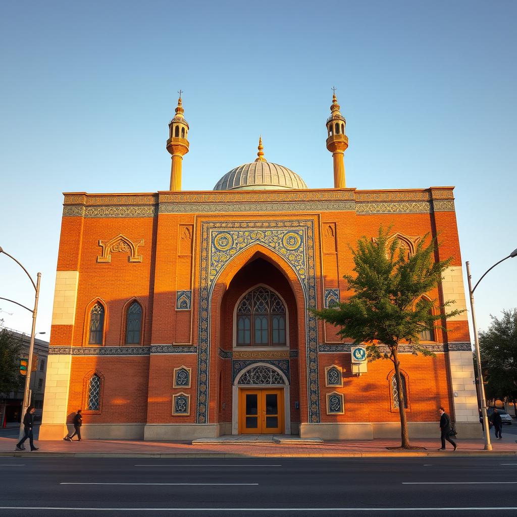 An Iranian-Islamic religious building in Safavid style, located at the intersection of East and South streets in a modern city