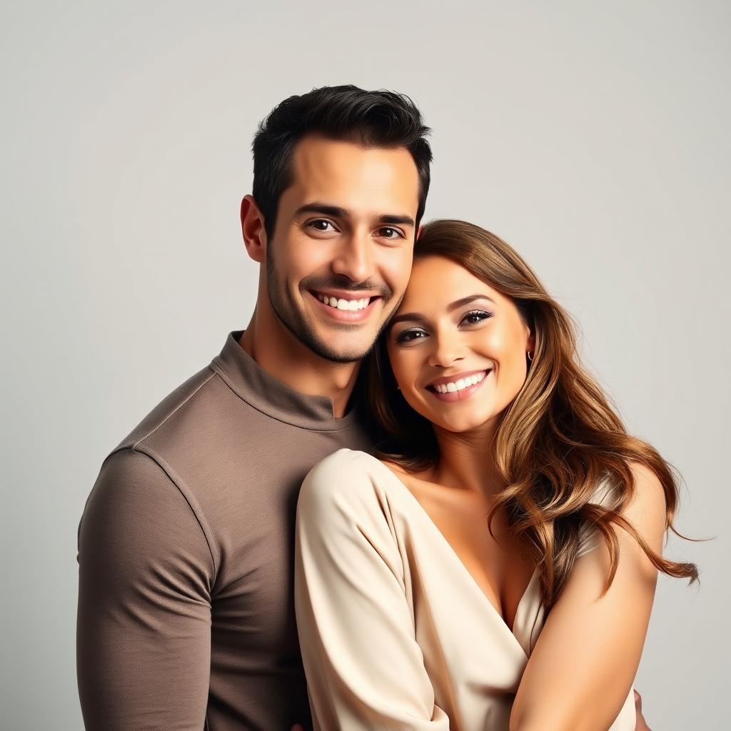 A beautiful and intimate portrait of a couple in a photography studio setting