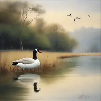 The artist's brushstrokes captured the anserine essence, portraying the beauty of geese in the serene landscape painting.