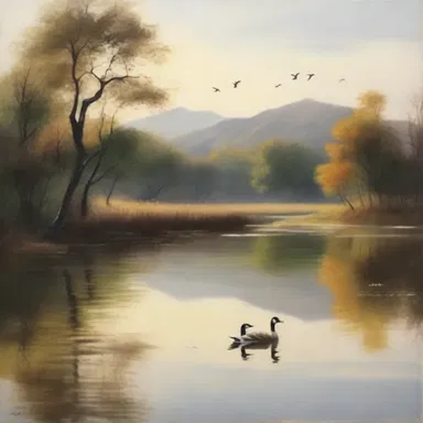 The artist's brushstrokes captured the anserine essence, portraying the beauty of geese in the serene landscape painting.