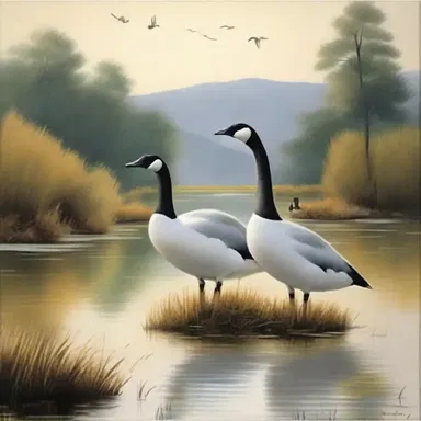 The artist's brushstrokes captured the anserine essence, portraying the beauty of geese in the serene landscape painting.