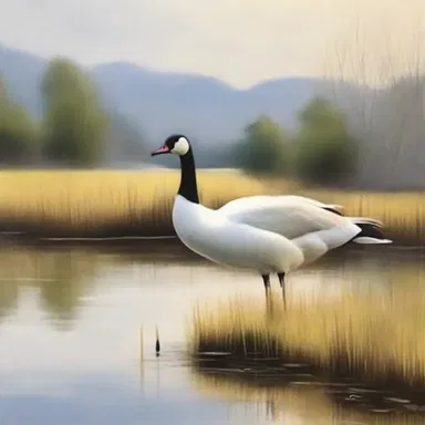 The artist's brushstrokes captured the anserine essence, portraying the beauty of geese in the serene landscape painting.