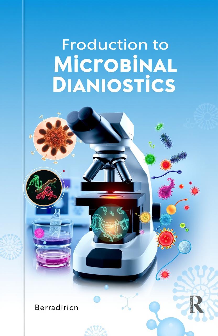 A book cover design featuring a modern and professional aesthetic for a title about microorganisms and microbial diagnostics
