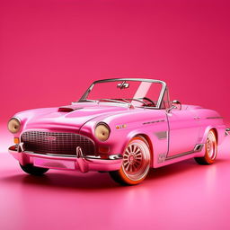 A vibrant, technicolor pink Barbie car with stunning detail and beautiful design.