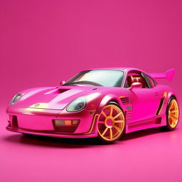 A vibrant, technicolor pink Barbie car with stunning detail and beautiful design.