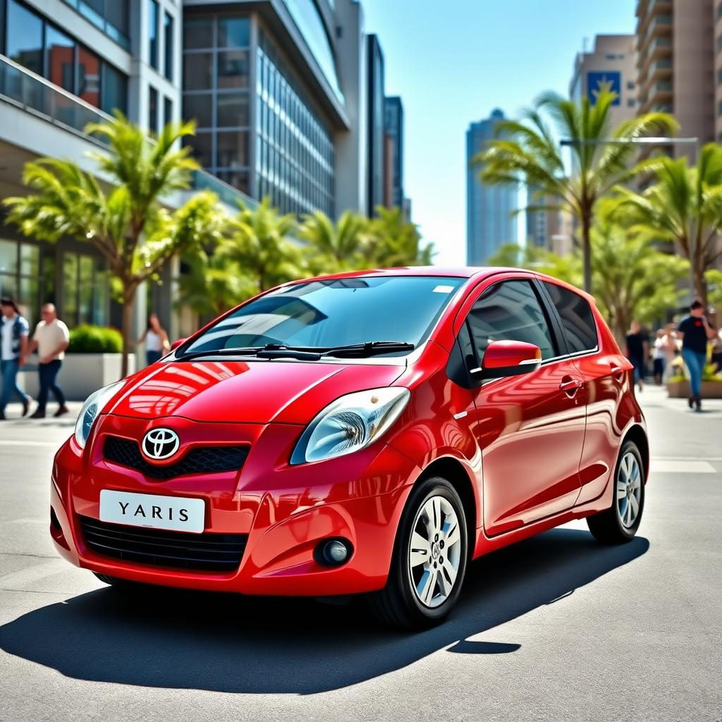 A sleek and sporty Toyota Yaris 2008 model parked in an urban environment, showcasing its compact design and modern aesthetic