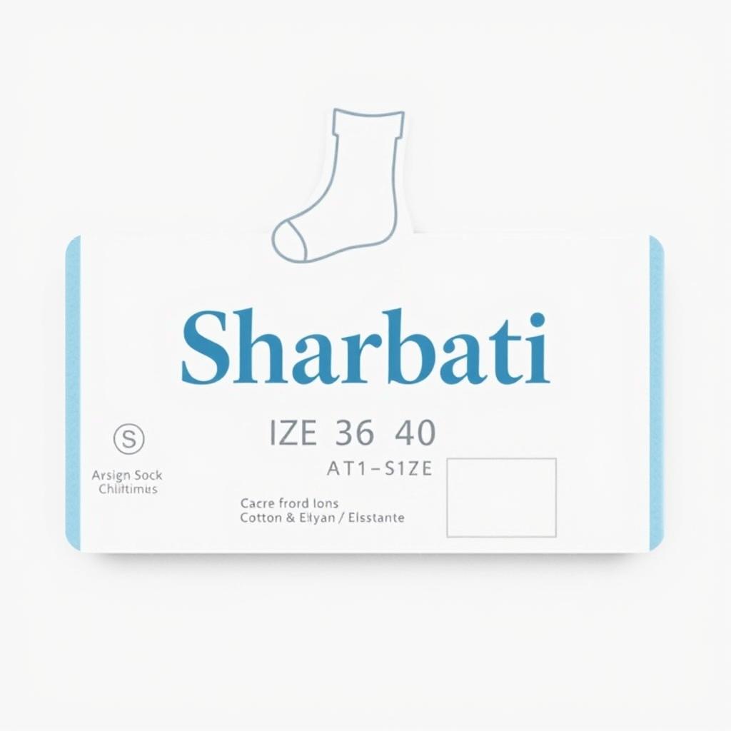A women's sock tag design (6cm x 18cm) featuring a white background with a subtle gradient of sky blue at the top