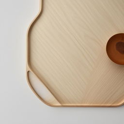 A minimalistic serving tray crafted from light wood, featuring a smooth surface and subtly curved edges.