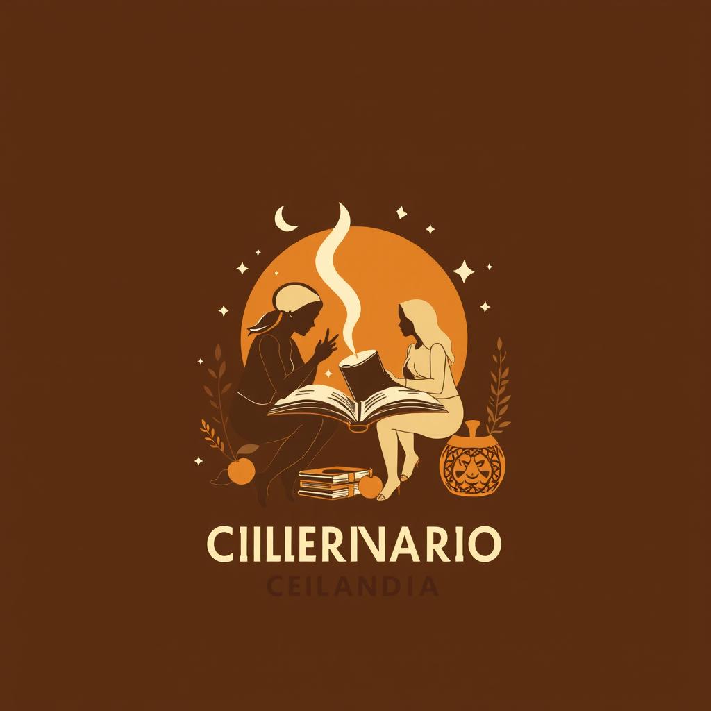 Uma camiseta na cor café, com detalhes em palha e areia, apresentando silhuetas de pessoas interagindo com um livro e uma xícara