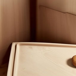 A minimalistic serving tray crafted from light wood, featuring a smooth surface and subtly curved edges.