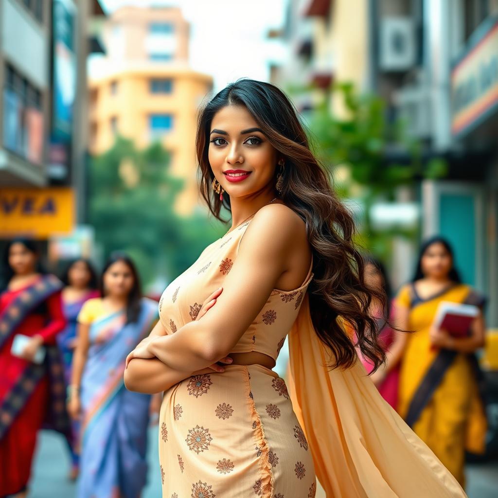 A beautiful woman in a stylish salwar kameez, exuding confidence and empowerment