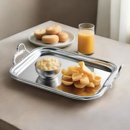 A new-style metal serving tray, gleaming in silver, equipped with two sturdy handles for easy hold.