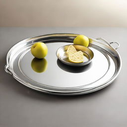 A new-style metal serving tray, gleaming in silver, equipped with two sturdy handles for easy hold.