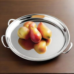 A new-style metal serving tray, gleaming in silver, equipped with two sturdy handles for easy hold.