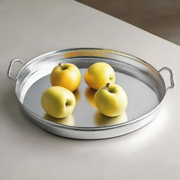 A new-style metal serving tray, gleaming in silver, equipped with two sturdy handles for easy hold.