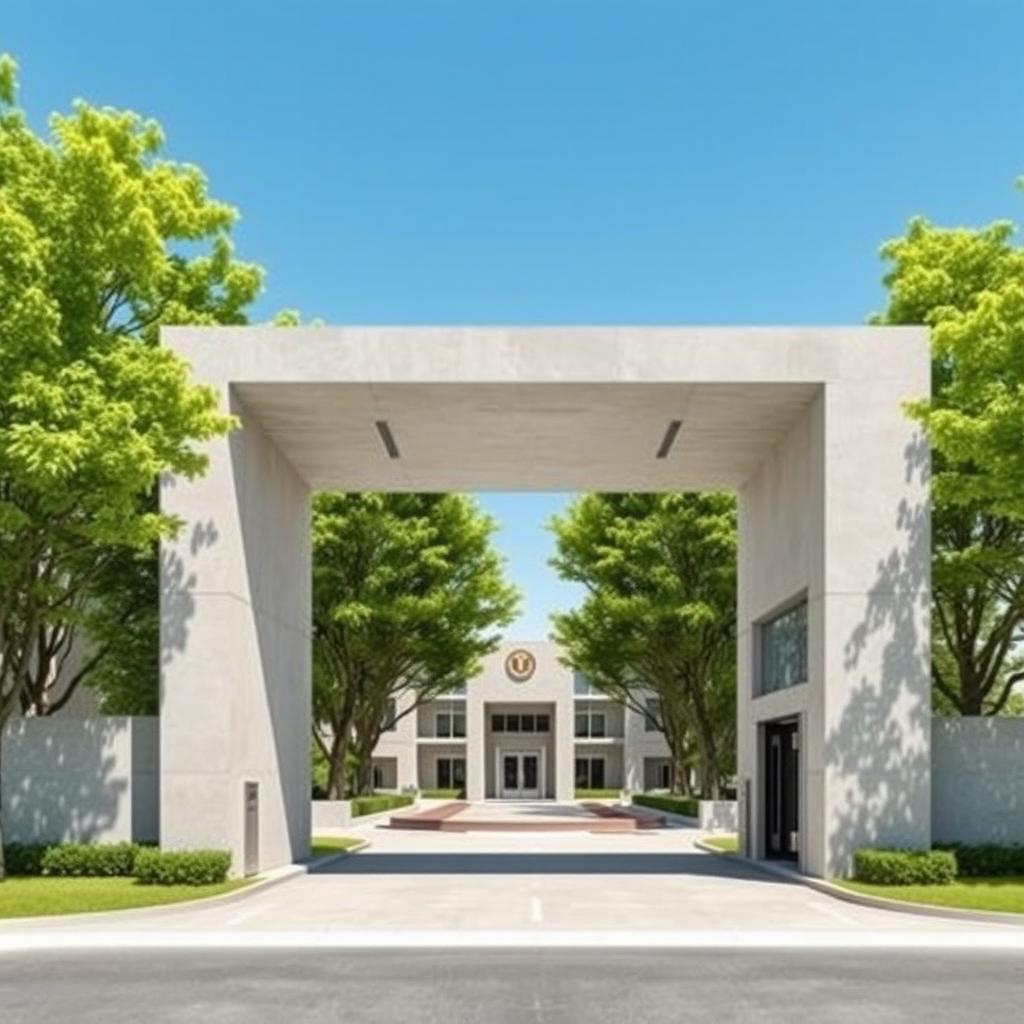 A modern and functional entrance gate to the International Campus of Kish University, designed with concrete and microcement materials