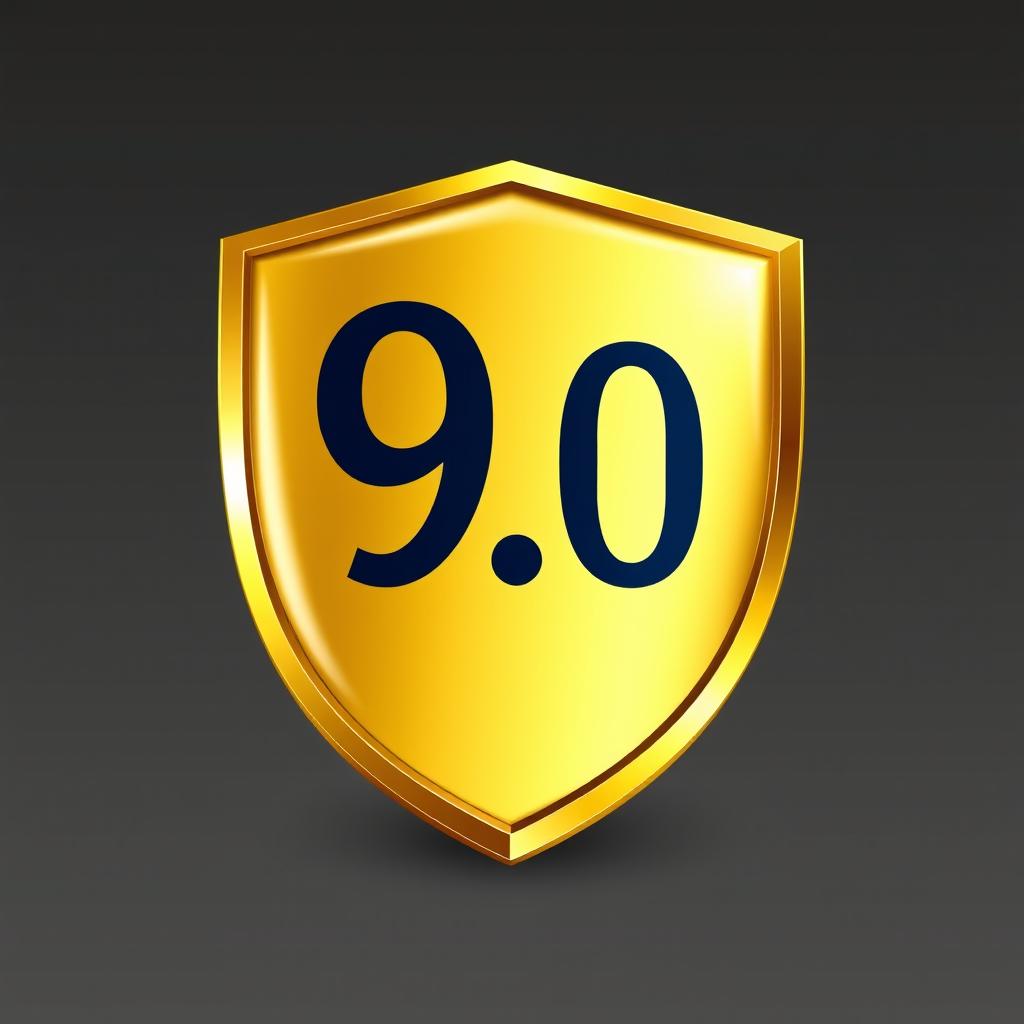 A shiny gold shield icon featuring a bold '9
