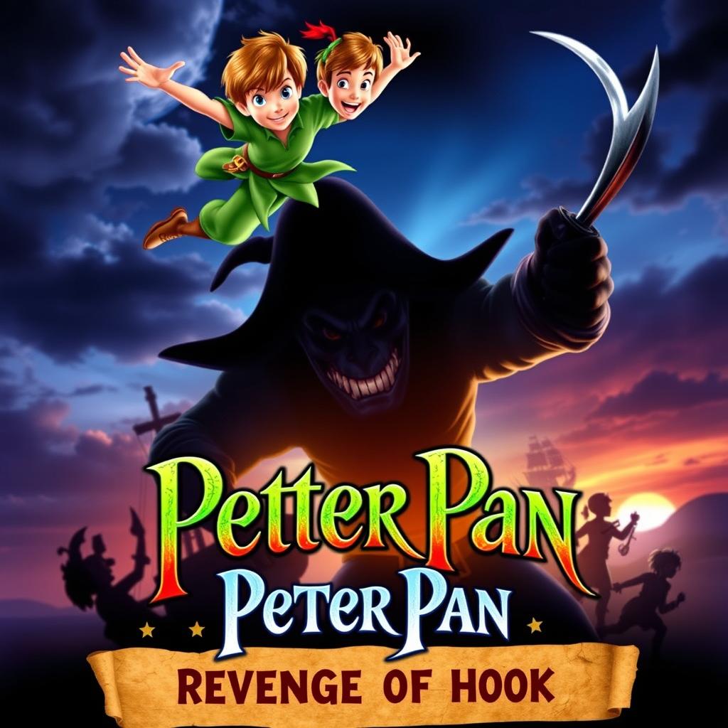 An action-packed movie poster for 'Peter Pan: Revenge of Hook'