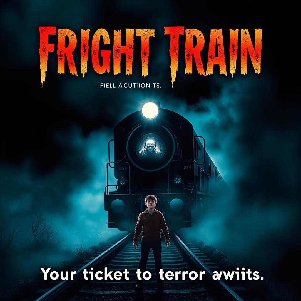 A chilling, eye-catching movie poster for a film titled 'Fright Train'