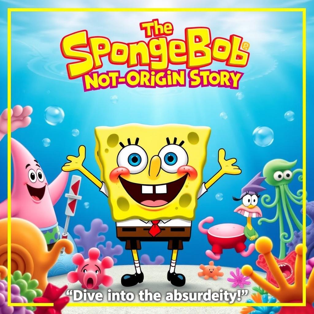 A vibrant and playful movie poster for a film titled 'The SpongeBob Not-Origin Story'