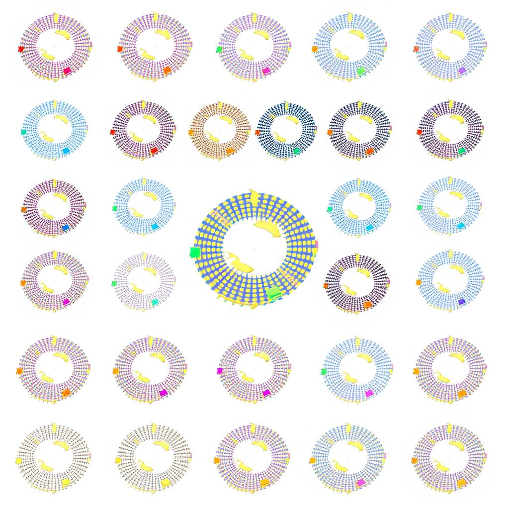 A series of 24 illustrations showcasing an arrow dot matrix rotating 360 degrees