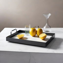 A new-style serving tray made of metal, characterized by its simplicity yet boasting the best color combination, equipped with two functional holders.