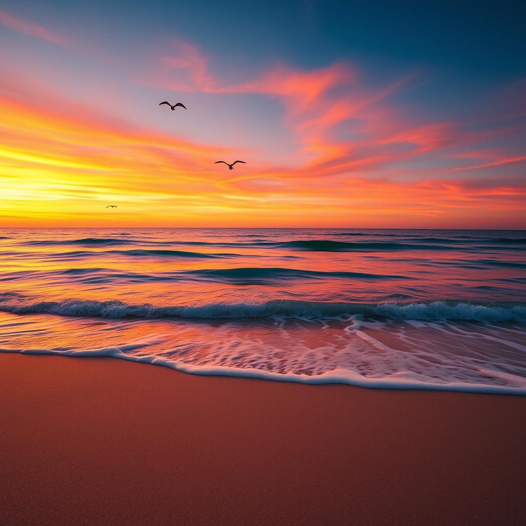 A vibrant and dynamic short video capturing a beautiful sunset on a beach