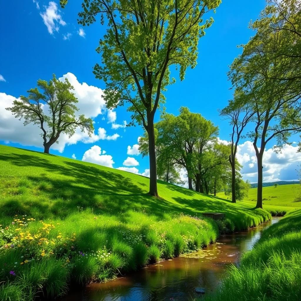 A lush green landscape with vibrant shades of green
