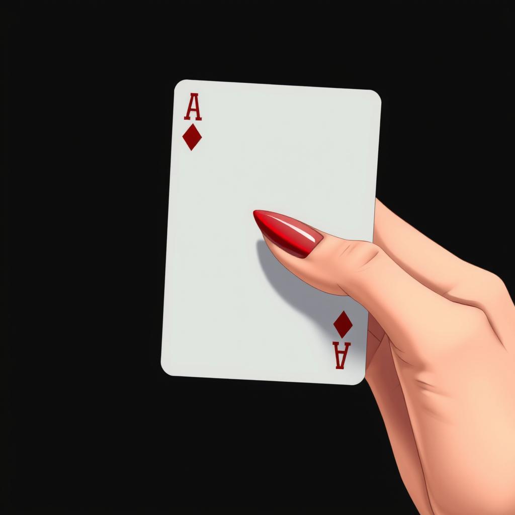 An anime-style image showcasing a woman's hand holding an empty poker card