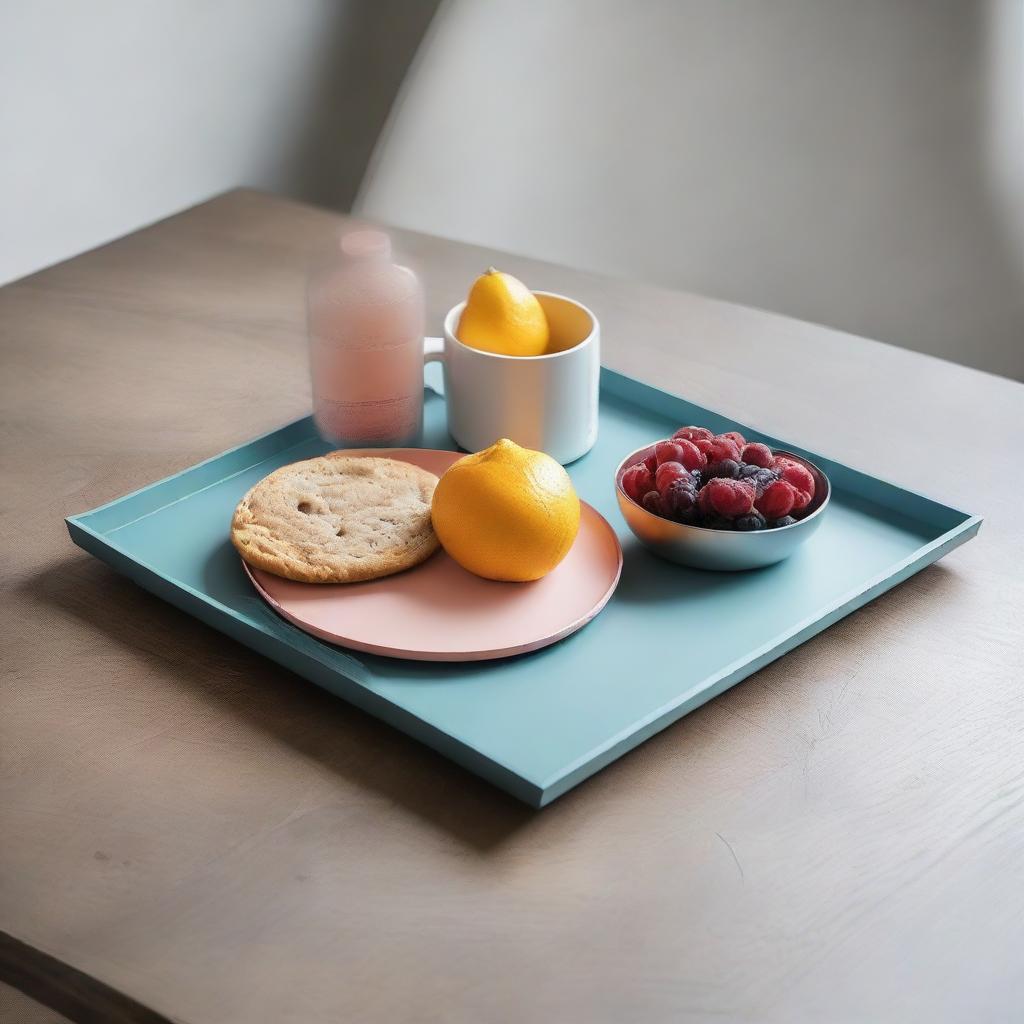 A new-style serving tray made of metal, characterized by its simplicity yet boasting the best color combination, equipped with two functional holders.