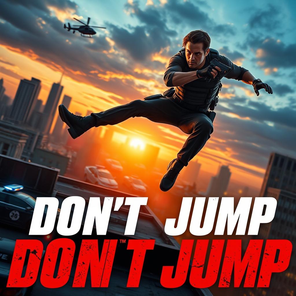 A tense action movie scene titled "Don't Jump" featuring a daring rooftop chase
