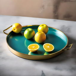 A luxurious new-style serving tray, forged from metal with a simple, elegant design, radiant with the best selection of colors, and featuring two sturdy handles.